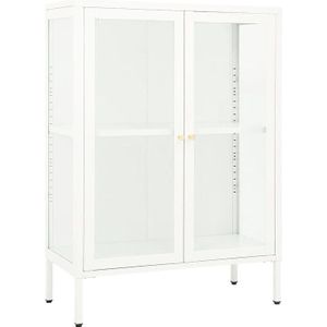 vidaXL - Dressoir - 75x35x105 - cm - staal - en - glas - wit