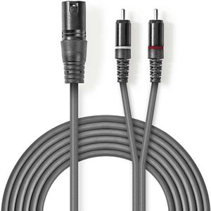XLR-Audiokabel | XLR 3-pins male - 2x RCA male | 1,5 m | Grijs Nedis
