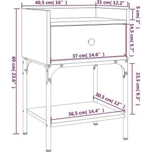 VidaXL Nachtkastje 40,5x31x60 cm Bewerkt Hout Sonoma Eikenkleurig