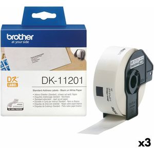 Printerlabels Brother DK-11201 Wit 29 x 90 mm Zwart Zwart/Wit (3 Stuks)