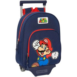 Schoolrugzak met Wielen Super Mario World Marineblauw 28 x 34 x 10 cm