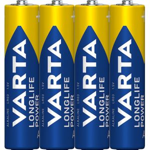 Varta Batterij Alkaline, Micro, AAA, LR03, 1.5V Longlife Power, Krimpfolie (4-pack)