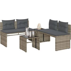 4-delige Loungeset met kussens poly rattan grijs