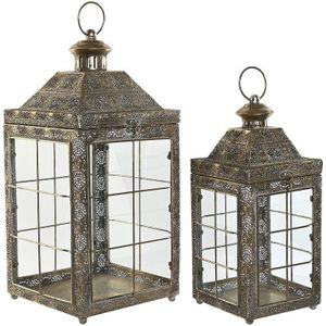 Straatlantaarn Home ESPRIT Gouden Metaal Kristal Arabisch 26 x 26 x 53 cm (2 Onderdelen)