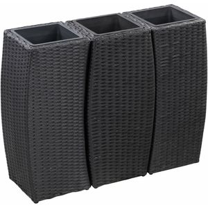 VidaXL Verhoogde 3 ST Poly Rattan Zwarte Plantenbak