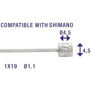 Schakel binnenkabels Elvedes 2250mm RVS ø1,1mm Shimano N-nippel ø4,5 × 4,5 (100 stuks)