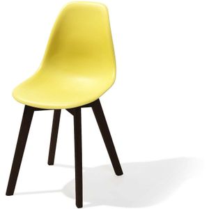 Keeve Stapelbare stoel geel, berkenhouten frame en kunststof zitting - SET VAN 4