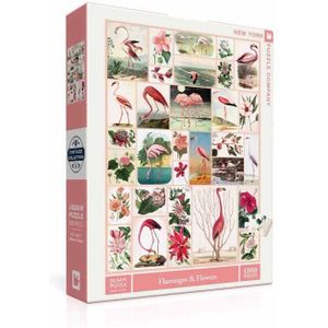 New York Puzzle Company Flamingo's en Bloemen - 1000 stukjes