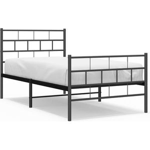 vidaXL - Bedframe - met - hoofd- - en - voeteneinde - metaal - zwart - 75x190 - cm