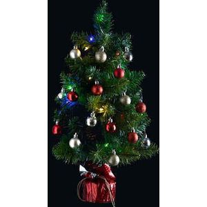 Atmosphera Kunstkerstboom versierd H50 cm - Met verlichting en kerstballen - Kerstboom Rood/Wit