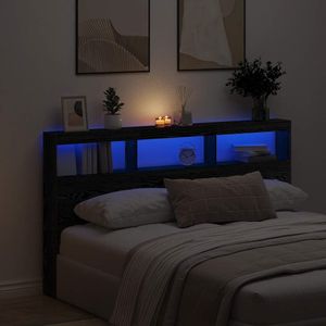 Hoofdbordkast met LED 180x17x102 cm eikenkleurig zwart