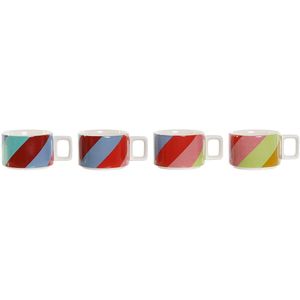 Set van koffiekopjes DKD Home Decor Wit Multicolour Lichtbruin Metaal Bamboe 260 ml