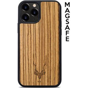 Kudu iPhone 13 Pro hoesje case - Houten backcover - Geschikt voor opladen met magnetische ring - Han