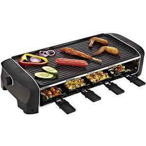 Princess Gourmetstel 162840 - Raclette Grill and Teppanyaki Party - 8 personen - 2 meter snoer - Regelbare thermostaat - 1400W - Omkeerbare bakplaat en grillplaat