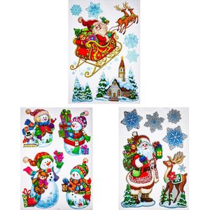 Kerst Raamstickers - Kerstman, Sneeuwpop en Rendier - 3 Stickers