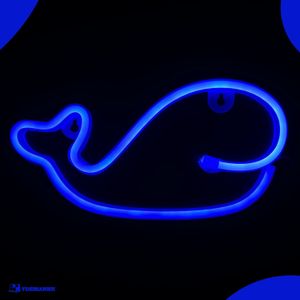 Neon Lamp - Walvis Blauw - Incl. 3 Batterijen - 15 x 28 cm