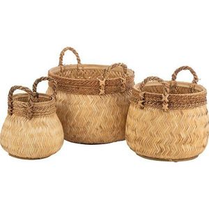 J-Line manden + handvat Bol - bamboe/touw - naturel - small - 3 stuks