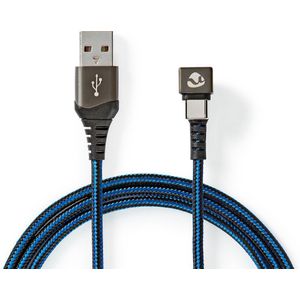 USB-Kabel | USB 2.0 | USB-A Male | USB-C Male | 480 Mbps | Verguld | 2.00 m | Rond | Gevlochten / Ny