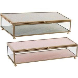 Doos-Juwelenkistje DKD Home Decor New Hygge Kristal Beige Roze Metaal 25 x 10 x 5 cm (2 Stuks)