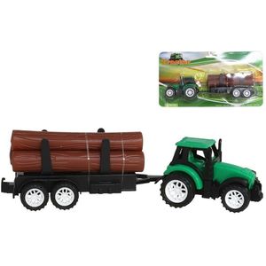 Gerimport Tractor met aanhanger en 3 boomstammen