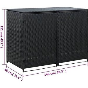 VidaXL Containerberging Dubbel 148x80x111 cm Poly Rattan Zwart