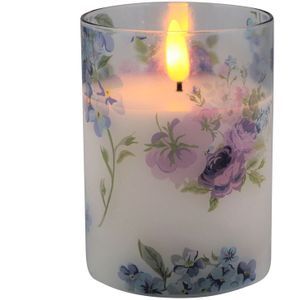 Magic Flame - LED kaars in glas bloem 10cm blauw