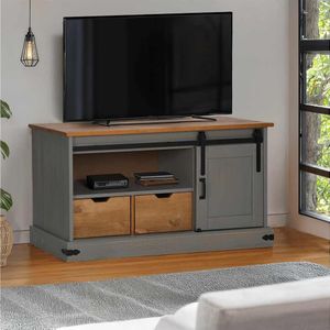 Tv-meubel HALDEN met schuifdeur grijs 110x40x60 cm massief hout