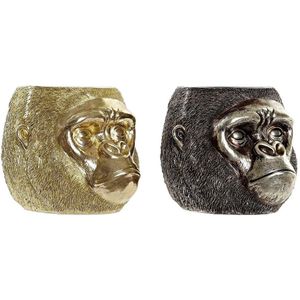 Decoratieve figuren DKD Home Decor Ziverachtig Gouden Hars Gorilla (20 x 24,5 x 18,5 cm) (2 Stuks)