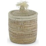 Safaary - Rieten Mand van Zeegras Natural-Wit Pompom-Ø 31 x 37cm