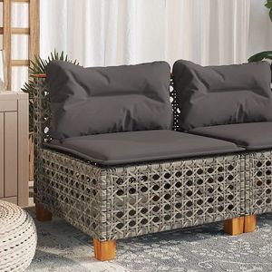 vidaXL - Tuinstoel - zonder - armleuning - met - kussens - poly - rattan - grijs