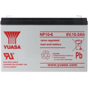 Yuasa NP10-6 loodbatterij 6 volt met 10 Ah en Faston-contacten van 4,8 mm