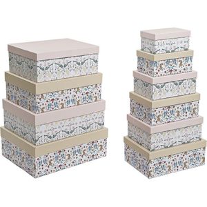 Set van opstapelbare opbergboxen DKD Home Decor dieren Blommor Karton (43,5 x 33,5 x 15,5 cm)