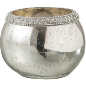 J-Line theelichthouder Rond Diamant - glas - zilver - small
