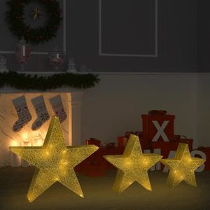 vidaXL - Kerstdecoratiesterren - 3 - st - LED - buiten - binnen - mesh - goudkleurig