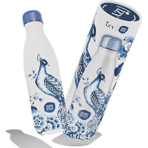 IZY Drinkfles - Prints - Heinen Delfts Blauw - Inclusief donatie - Waterfles - Thermosbeker - RVS - 12 uur lang warm - Kerstcadeau - 500 ml