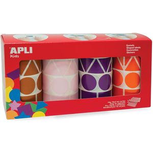 Apli Kids stickers XL, doos met 4 rollen in 4 kleuren en 4 vormen (bruin, roze, paars en oranje)
