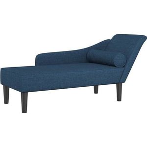 vidaXL - Chaise - longue - met - kussens - stof - blauw