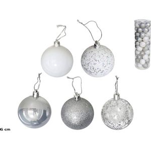 Kerstballen Set - 50 Stuks Zilveren Kerstballen - Onbreekbare Kerstballen - Kerstdecoratie Mix -...