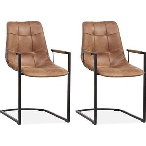 MX Sofa Stoel Condor met armleuning freeswing poot kleur Cognac - set van 2 stoelen