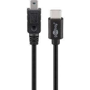 Goobay USB 2.0 kabel USB-C™ naar Mini-B 2.0, zwart - USB 2.0 mini-stekker (type B, 5-pins) > USB-C™