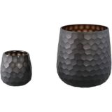PTMD Lavanya Brown Carved Glass Round Vase Ribbed High