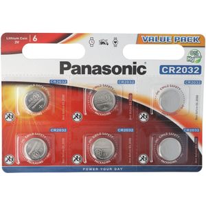 CR2032 Panasonic lithiumbatterij in een set van 6, IEC CR 2032, kan tot 10 jaar worden bewaard