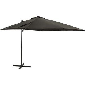 vidaXL - Zweefparasol - met - paal - en - LED-verlichting - 250 - cm - antracietkleur