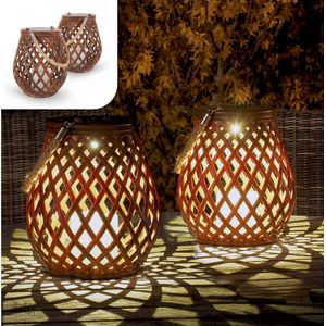 Gadgy Solar Lantaarn Basket - Tuinlantaarn set van 2 - Tafellamp voor Binnen en Buiten - Solar Tuinverlichting op Zonneenergie - Led Buitenverlichting met dag/nacht Sensor - Hanglamp - 21CM Hoog