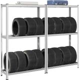 2-laags bandenrekken 2st 110x40x180cm staal&bewerkt hout zilver