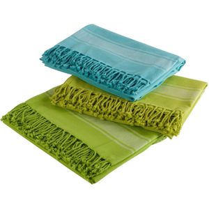 J-Line Hammam handdoek - katoen - blauw & groen 3 stuks - woonaccessoires