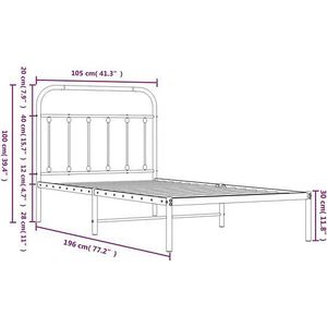 vidaXL - Bedframe - met - hoofdbord - metaal - wit - 100x190 - cm