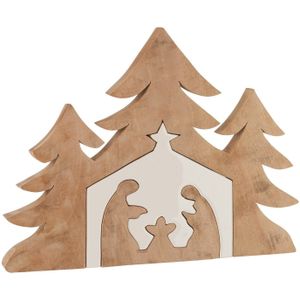 J-Line kerstdecoratie kerststal Puzzle - hout - wit/naturel