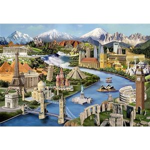 Wooden City - 2in1 - Houten Legpuzzel - World Landmarks - 37,5x25,4cm