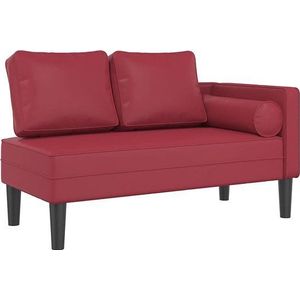 vidaXL - Chaise - longue - met - kussens - kunstleer - wijnrood